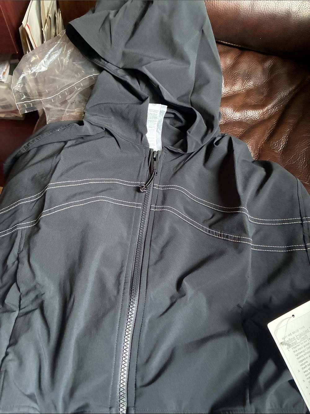 lululemon athletica Black Hooded Windbreaker with Contrast Stitching